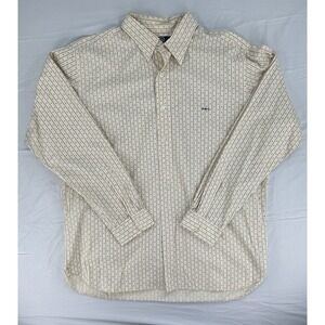 VTG Polo Ralph Lauren Men Beige Geometric Cotton Button-Up Shirt Long Sleeve XL